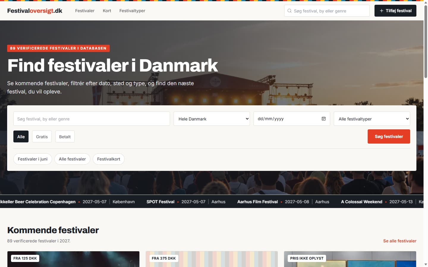Screenshot of FestivalOversigt