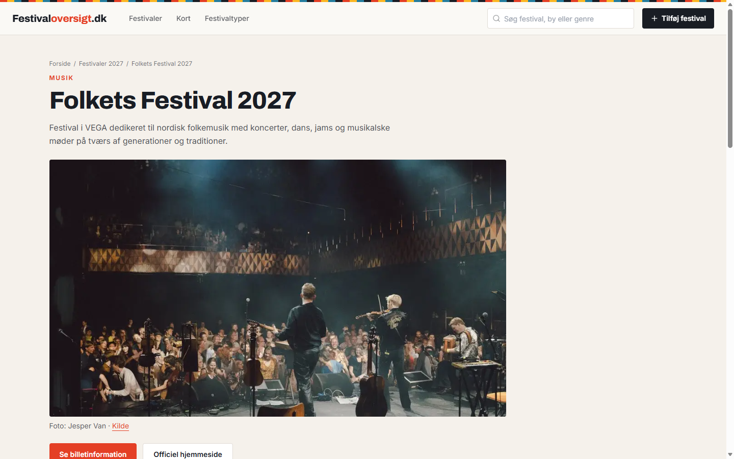 Example of an individual festival page in FestivalOversigt